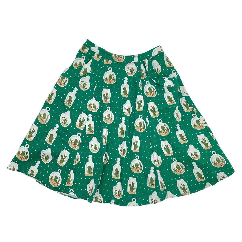 Collectif Cactus Terrium Green Circle Skirt Garden Succulent Plant Print Size 12